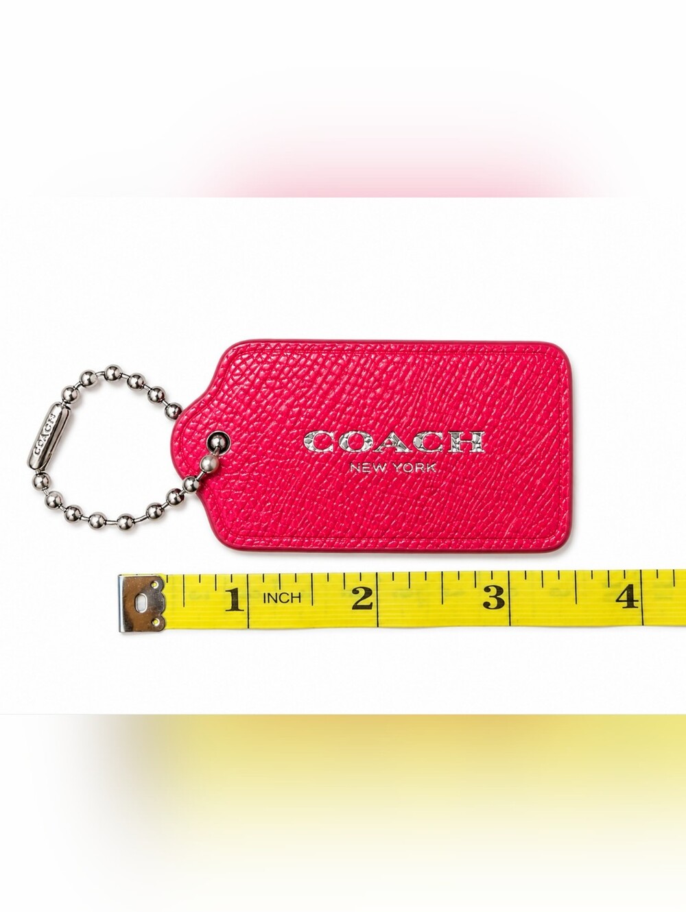 Coach Hot Pink Textured Leather Bag Tag with Silver Hardware - Picture 2 of 2